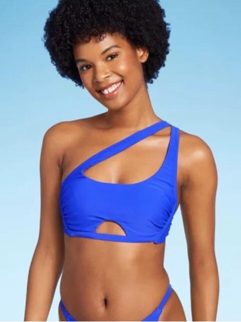 Royal Blue One-Shoulder Cutout Bikini Top and Bottom